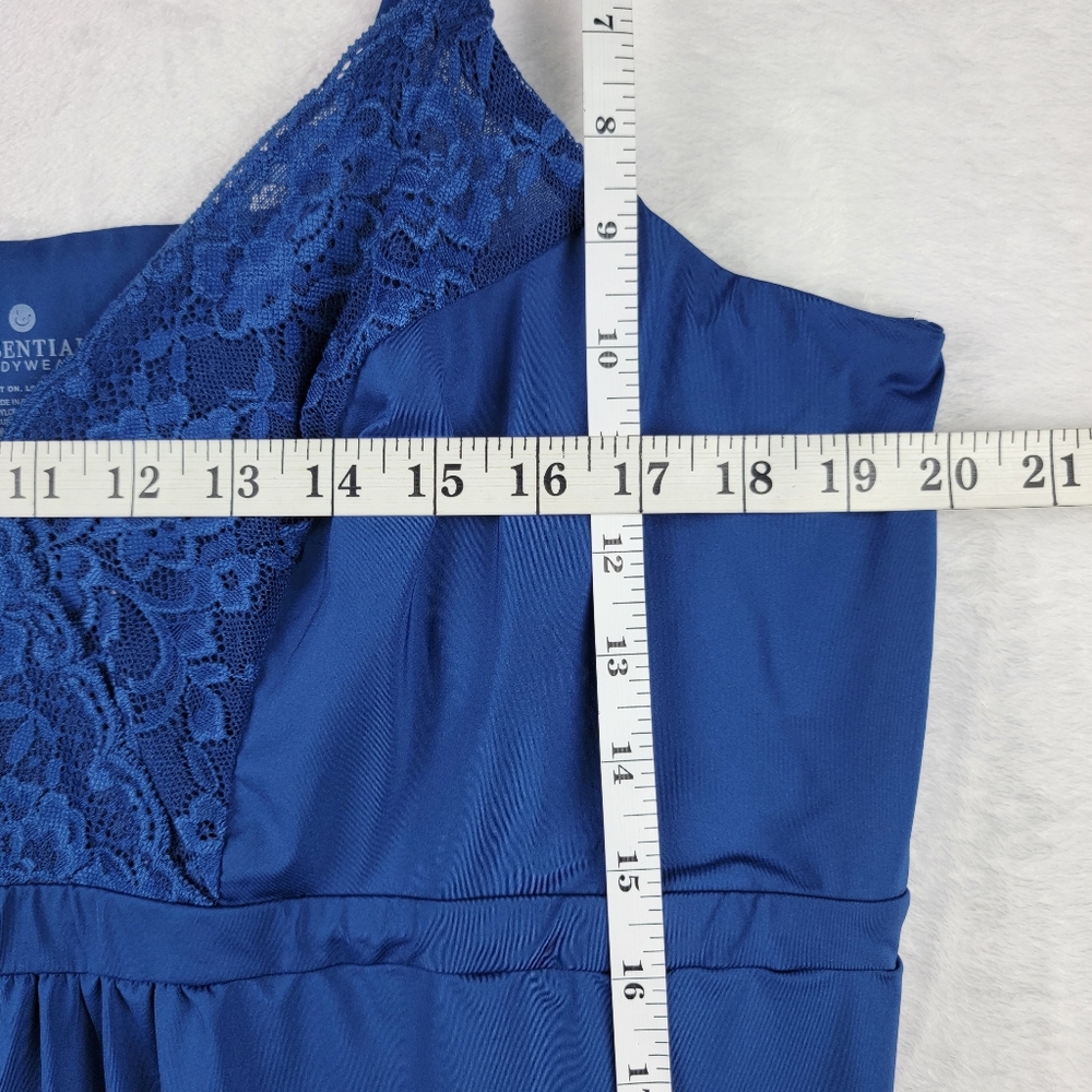 Essentials Bodywear Bodycon Slip Dress Sz 2X Blue Satin Lace Adjustable Strap - Picture 9 of 10